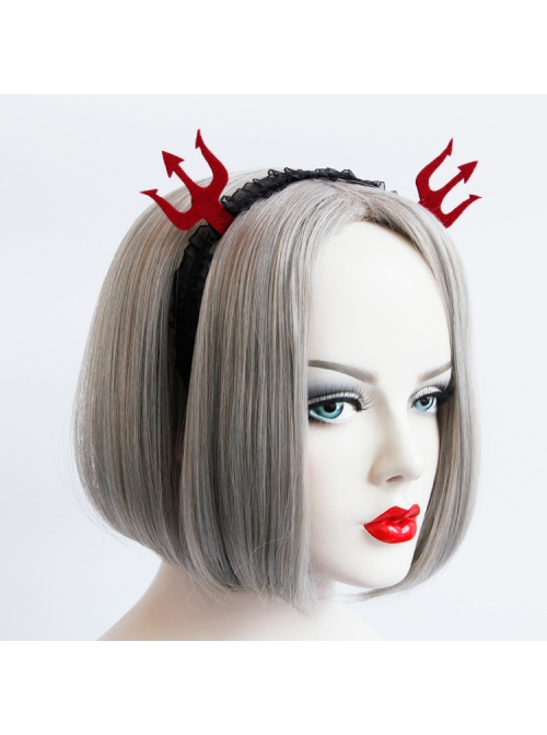 Fashion Retro Red Devil Fork Black Lace Party Adult Amusement Park Attractions Halloween Headband