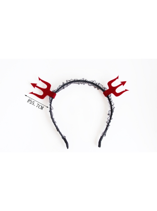 Fashion Retro Red Devil Fork Black Lace Party Adult Amusement Park Attractions Halloween Headband