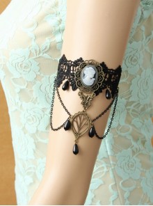 Retro Gothic Fashion Beauty Portrait Black Lace Flower Tassel Water Drop Pearl Female Wide Armband
