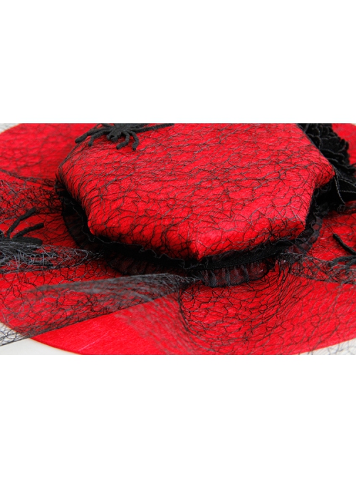 Black Web Yarn Spider Rose Flower Halloween Makeup Party Creative Vampire Retro Fashion Red Hat