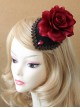 Gothic Fashion Retro Queen Red Rose Flower Gems Golden Lace Female Black Hairpin