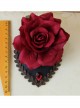 Gothic Fashion Retro Queen Red Rose Flower Gems Golden Lace Female Black Hairpin