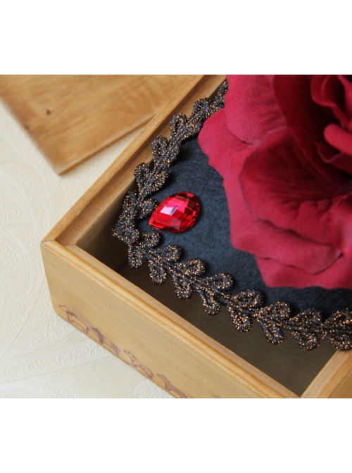 Gothic Fashion Retro Queen Red Rose Flower Gems Golden Lace Female Black Hairpin
