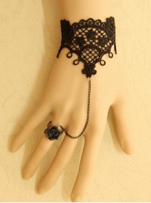 Retro Gothic Fashion Simple Black Lace Female Band Ring Bracelet