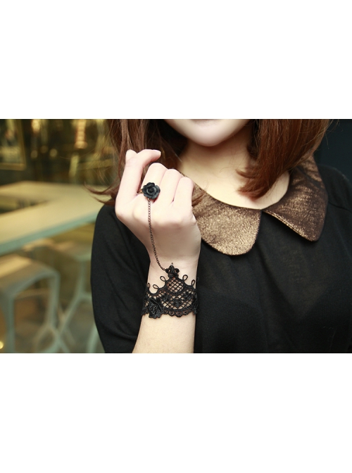 Retro Gothic Fashion Simple Black Lace Female Band Ring Bracelet