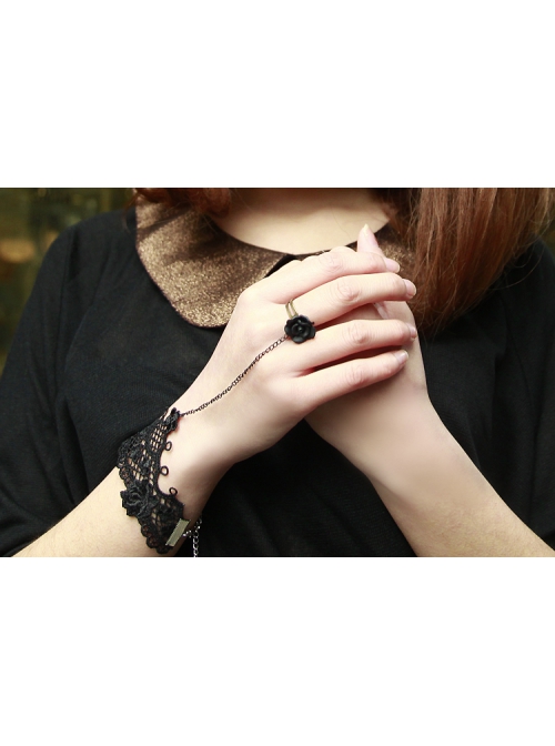 Retro Gothic Fashion Simple Black Lace Female Band Ring Bracelet