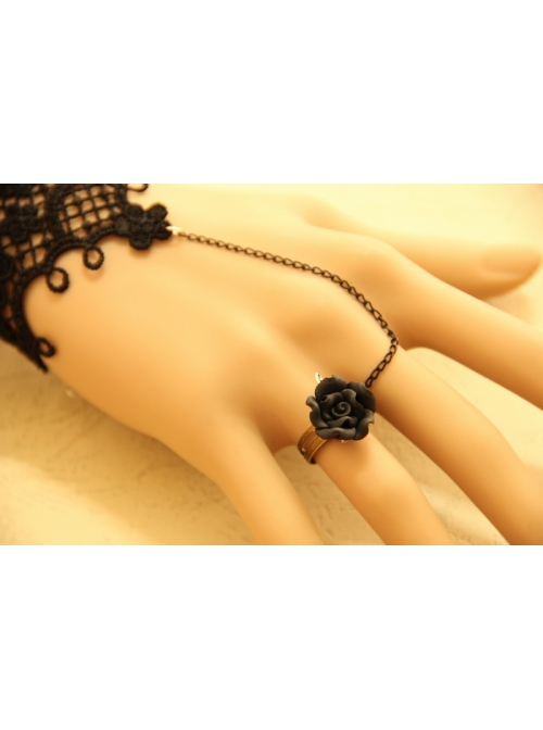 Retro Gothic Fashion Simple Black Lace Female Band Ring Bracelet
