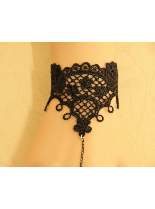 Retro Gothic Fashion Simple Black Lace Female Band Ring Bracelet