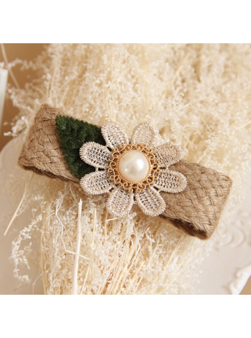 Leisure Golden Lace Flower Green Leaf Pearl Hemp Rope Retro Fashion Female Hairpin