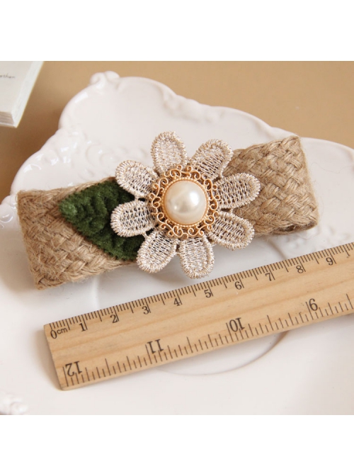 Leisure Golden Lace Flower Green Leaf Pearl Hemp Rope Retro Fashion Female Hairpin