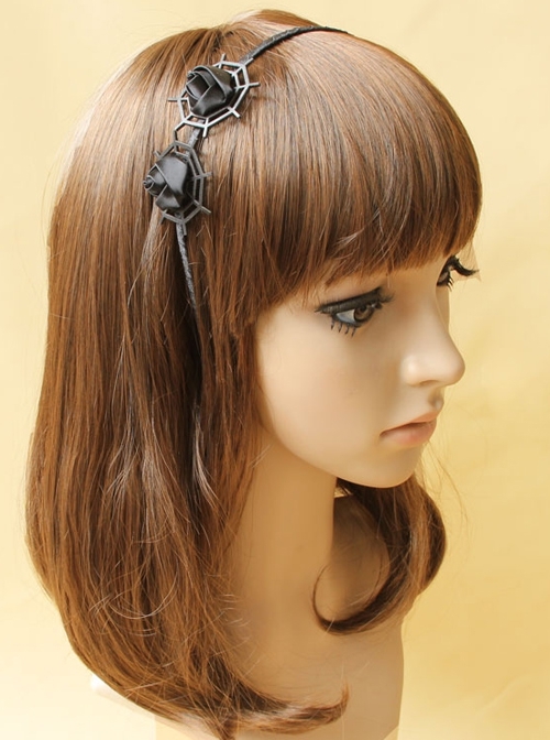 Pop Retro Fashion Halloween Festival Gothic Black Spider Web Rose Flower Girl Female Band