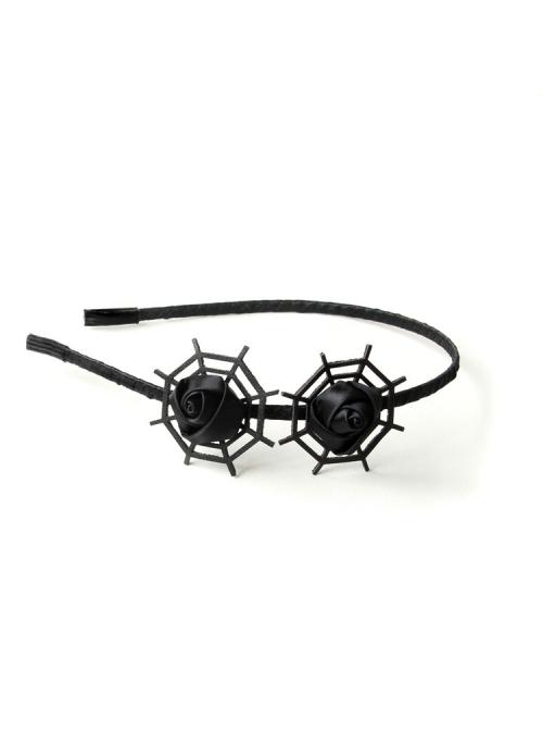 Pop Retro Fashion Halloween Festival Gothic Black Spider Web Rose Flower Girl Female Band