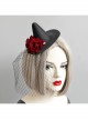 Retro Fashion Gothic Sexy Makeup Party Cocktail Party Prom Female Red Rose Black Net Gauze Witch Hat Hairpin