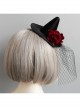 Retro Fashion Gothic Sexy Makeup Party Cocktail Party Prom Female Red Rose Black Net Gauze Witch Hat Hairpin