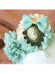 Handmade Retro Fashion Beauty Portrait Blue Bow Flower Pearl Female Hairpin