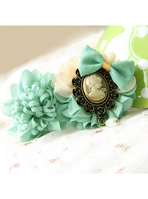 Handmade Retro Fashion Beauty Portrait Blue Bow Flower Pearl Female Hairpin