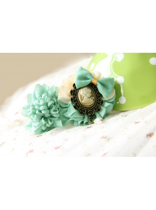 Handmade Retro Fashion Beauty Portrait Blue Bow Flower Pearl Female Hairpin