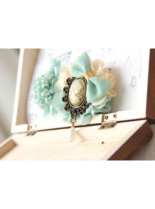 Handmade Retro Fashion Beauty Portrait Blue Bow Flower Pearl Female Hairpin