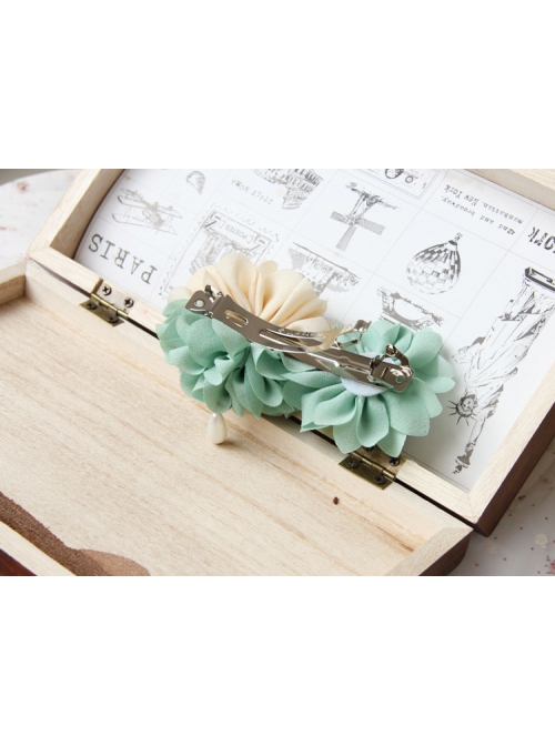 Handmade Retro Fashion Beauty Portrait Blue Bow Flower Pearl Female Hairpin