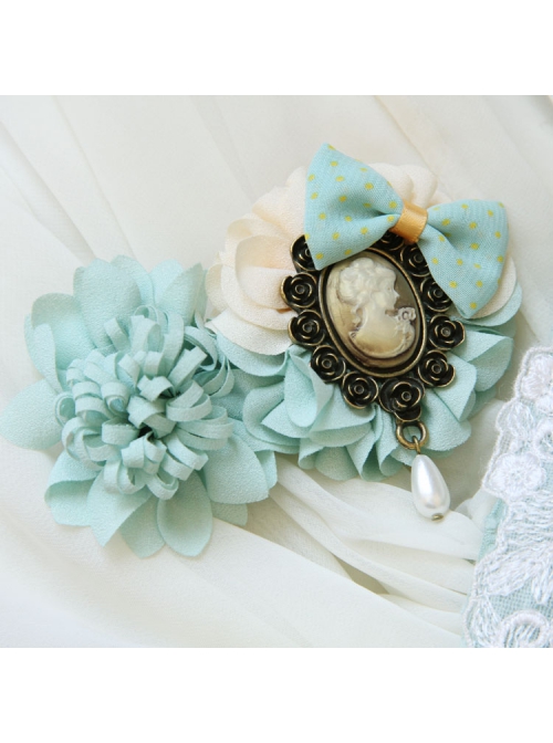 Handmade Retro Fashion Beauty Portrait Blue Bow Flower Pearl Female Hairpin
