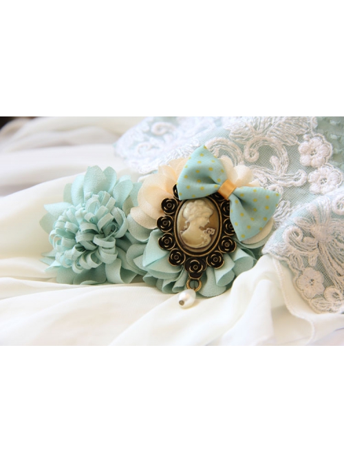 Handmade Retro Fashion Beauty Portrait Blue Bow Flower Pearl Female Hairpin