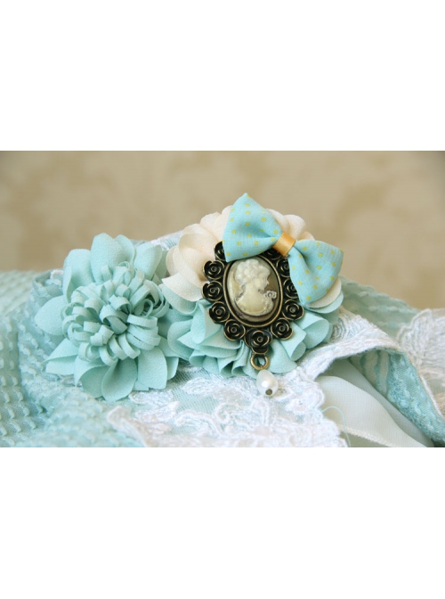 Handmade Retro Fashion Beauty Portrait Blue Bow Flower Pearl Female Hairpin