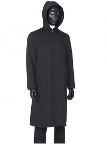 TV Drama Squid Game Black Mask Man Black Suit Halloween Cosplay Costume Black Hooded Long Top