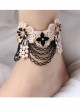 Handmade Retro Fashion Rose Gold Black Flower Tassel Light Pink Lace Female Anklet