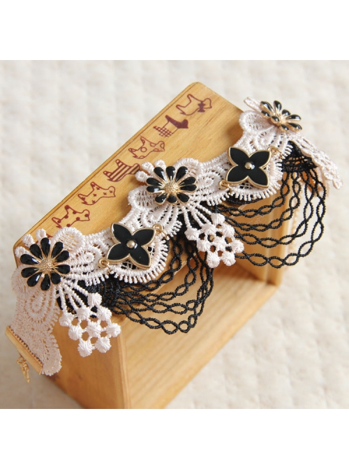 Handmade Retro Fashion Rose Gold Black Flower Tassel Light Pink Lace Female Anklet
