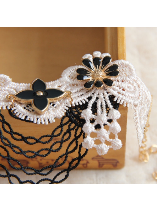 Handmade Retro Fashion Rose Gold Black Flower Tassel Light Pink Lace Female Anklet