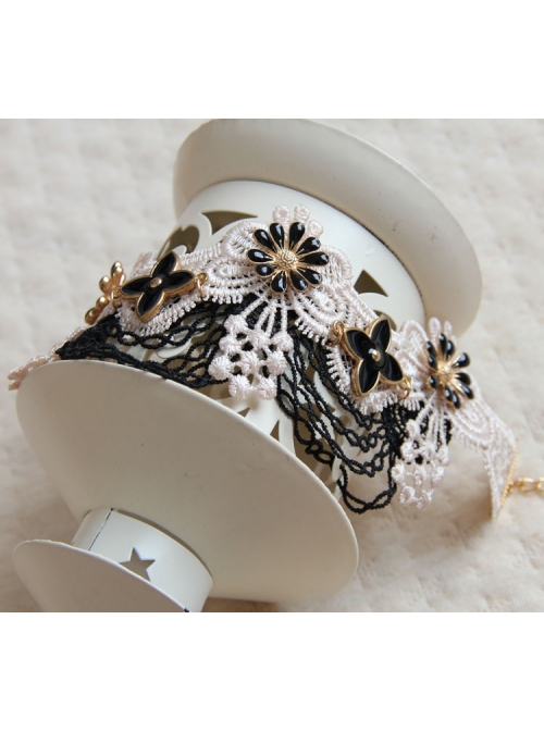 Handmade Retro Fashion Rose Gold Black Flower Tassel Light Pink Lace Female Anklet