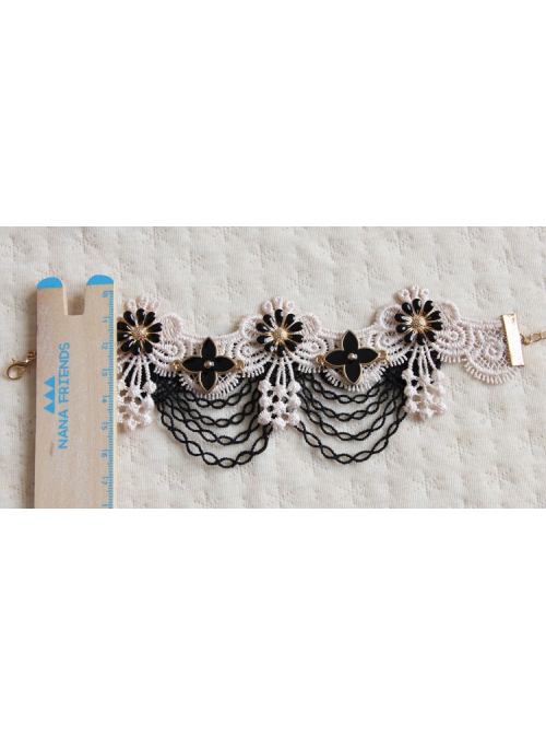 Handmade Retro Fashion Rose Gold Black Flower Tassel Light Pink Lace Female Anklet
