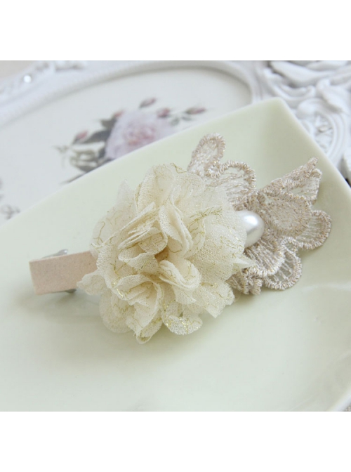 Fashion Cute Sweet White Pearl Golden Lace Female Spring Hairpin