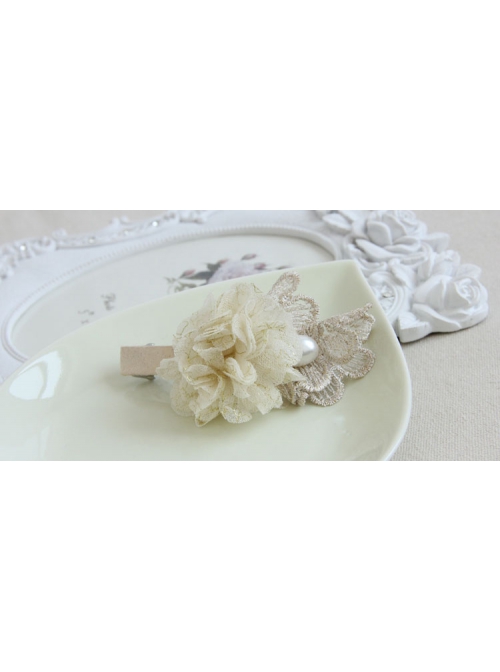 Fashion Cute Sweet White Pearl Golden Lace Female Spring Hairpin