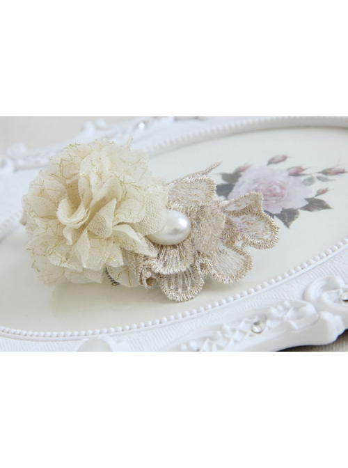 Fashion Cute Sweet White Pearl Golden Lace Female Spring Hairpin