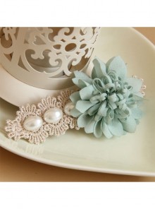Elegant Golden Lace Blue Flowers White Pearl Fashion Beautiful Female Hairpin