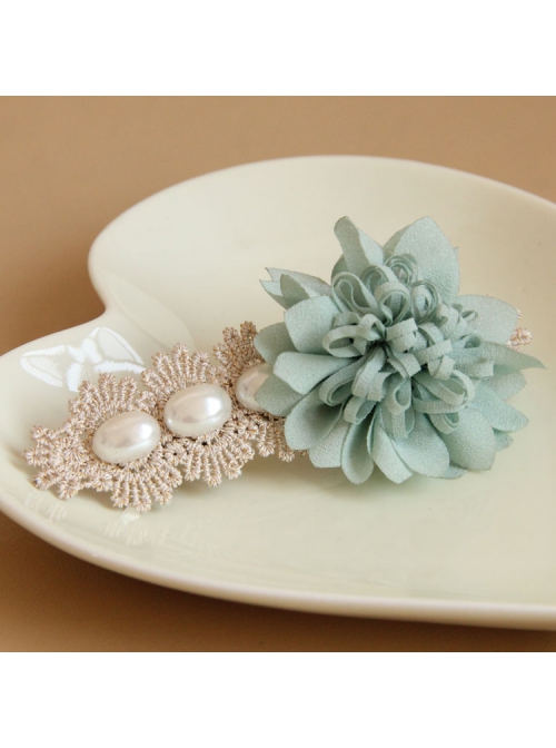 Elegant Golden Lace Blue Flowers White Pearl Fashion Beautiful Female Hairpin