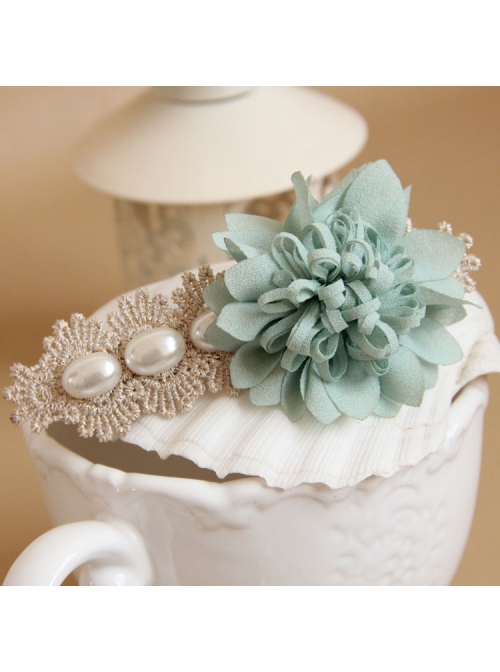 Elegant Golden Lace Blue Flowers White Pearl Fashion Beautiful Female Hairpin