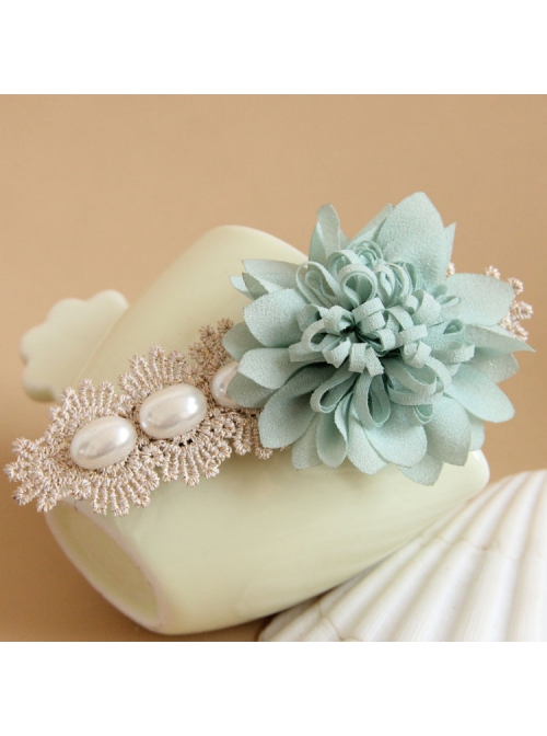 Elegant Golden Lace Blue Flowers White Pearl Fashion Beautiful Female Hairpin