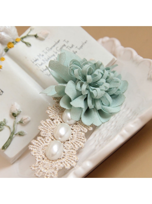 Elegant Golden Lace Blue Flowers White Pearl Fashion Beautiful Female Hairpin