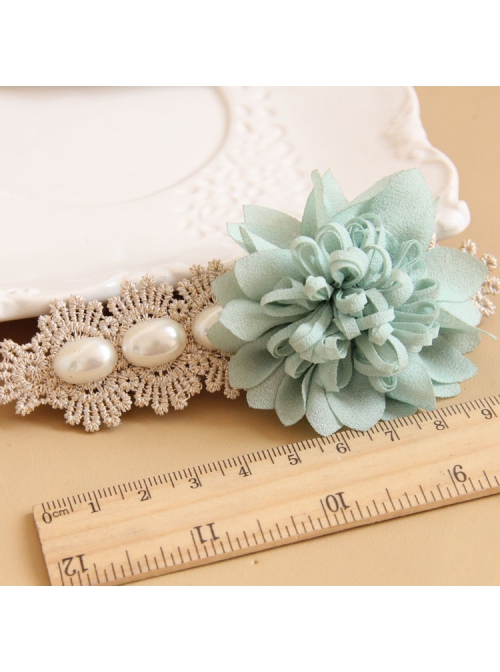 Elegant Golden Lace Blue Flowers White Pearl Fashion Beautiful Female Hairpin