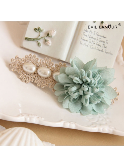Elegant Golden Lace Blue Flowers White Pearl Fashion Beautiful Female Hairpin