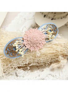 Fashion Elegant Pink Flowers Small Fresh Handmade Blue Cloth Female Hairpin