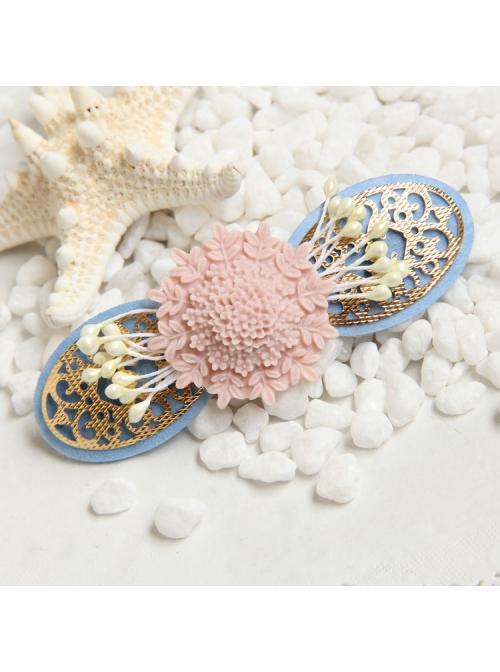 Fashion Elegant Pink Flowers Small Fresh Handmade Blue Cloth Female Hairpin
