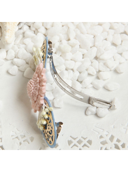 Fashion Elegant Pink Flowers Small Fresh Handmade Blue Cloth Female Hairpin