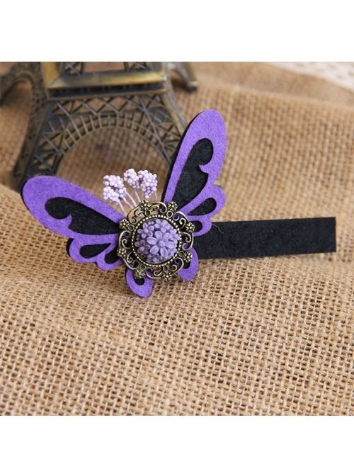 Handmade Retro Fashion Personality Purple Fabric Butterfly Flower Female Hairpin