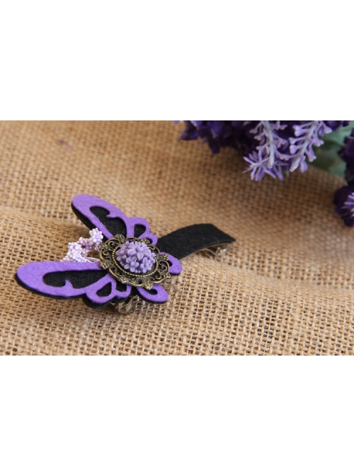 Handmade Retro Fashion Personality Purple Fabric Butterfly Flower Female Hairpin