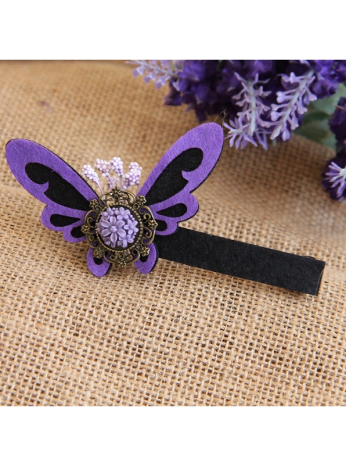 Handmade Retro Fashion Personality Purple Fabric Butterfly Flower Female Hairpin