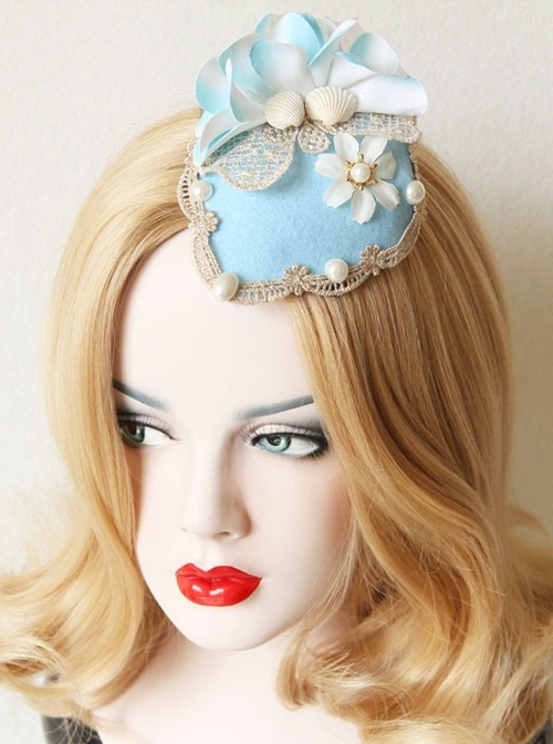 Beach Travel Fashion Shell Flower Pearl Golden Lace Female Small Blue Top Hat Hairpin
