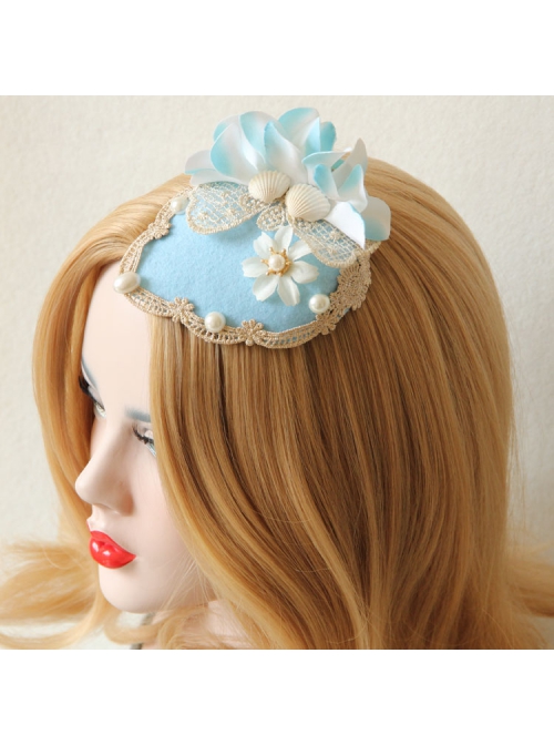 Beach Travel Fashion Shell Flower Pearl Golden Lace Female Small Blue Top Hat Hairpin